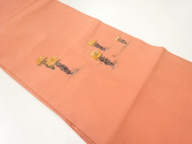 作家物　手描き草花模様名古屋帯